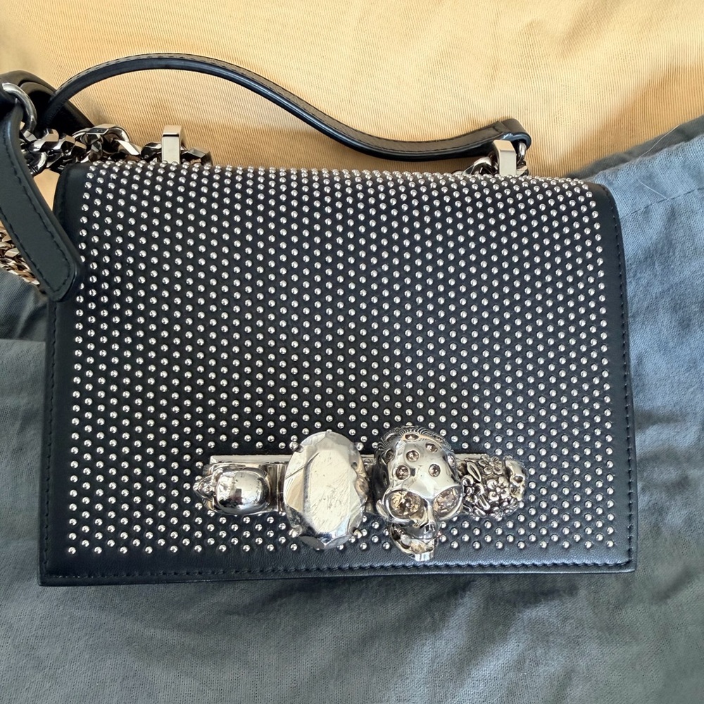 Alexander McQueen Black and Silver Studded Crossbody Bag